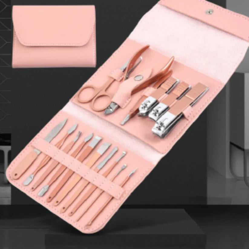 16 PCs Nail Clipper/Manicure & Pedicure Kit-Rose