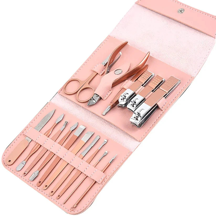 16 PCs Nail Clipper/Manicure & Pedicure Kit-Rose